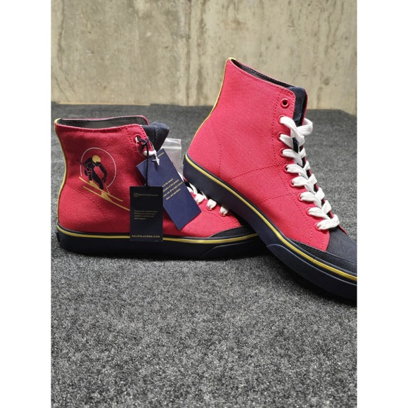New Polo Ralph Lauren Solomon Downhill Ski Patch Canvas Sneakers Mens 9.5 Red - Picture 1 of 12